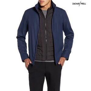 ZACHARY PRELL OXFORD 3-IN-1 WATER RESISTANT NAVY JACKET. SIZE XXL
